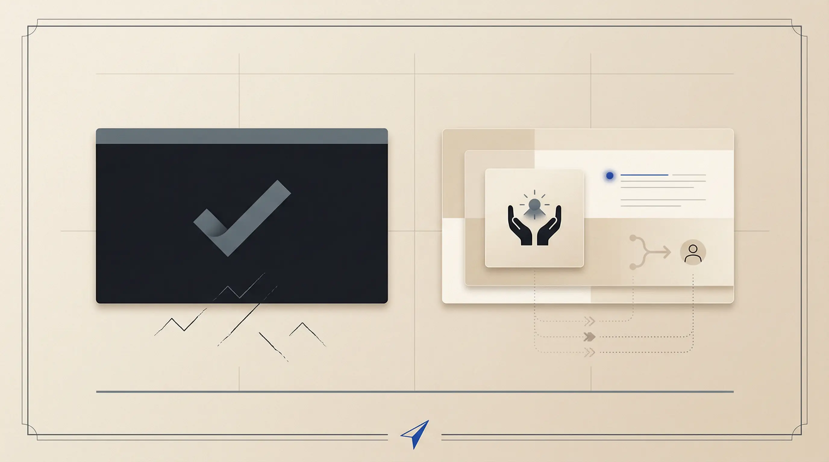 Editorial illustration contrasting opaque AI responses with trustworthy AI UX.