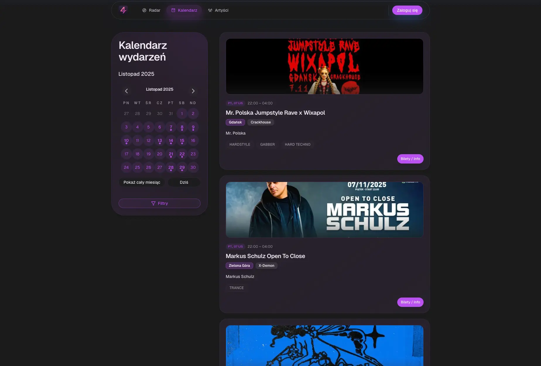 4cast calendar view showing event discovery across dates.
