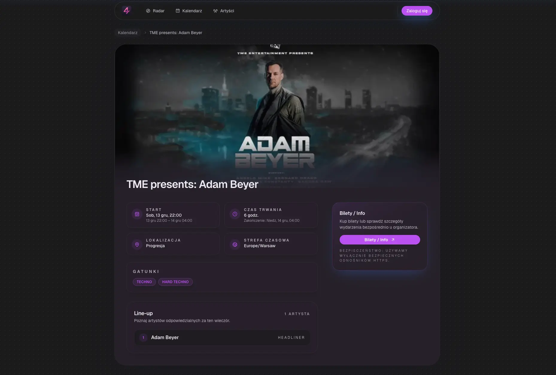 4cast event detail screen showing a single nightlife event page.