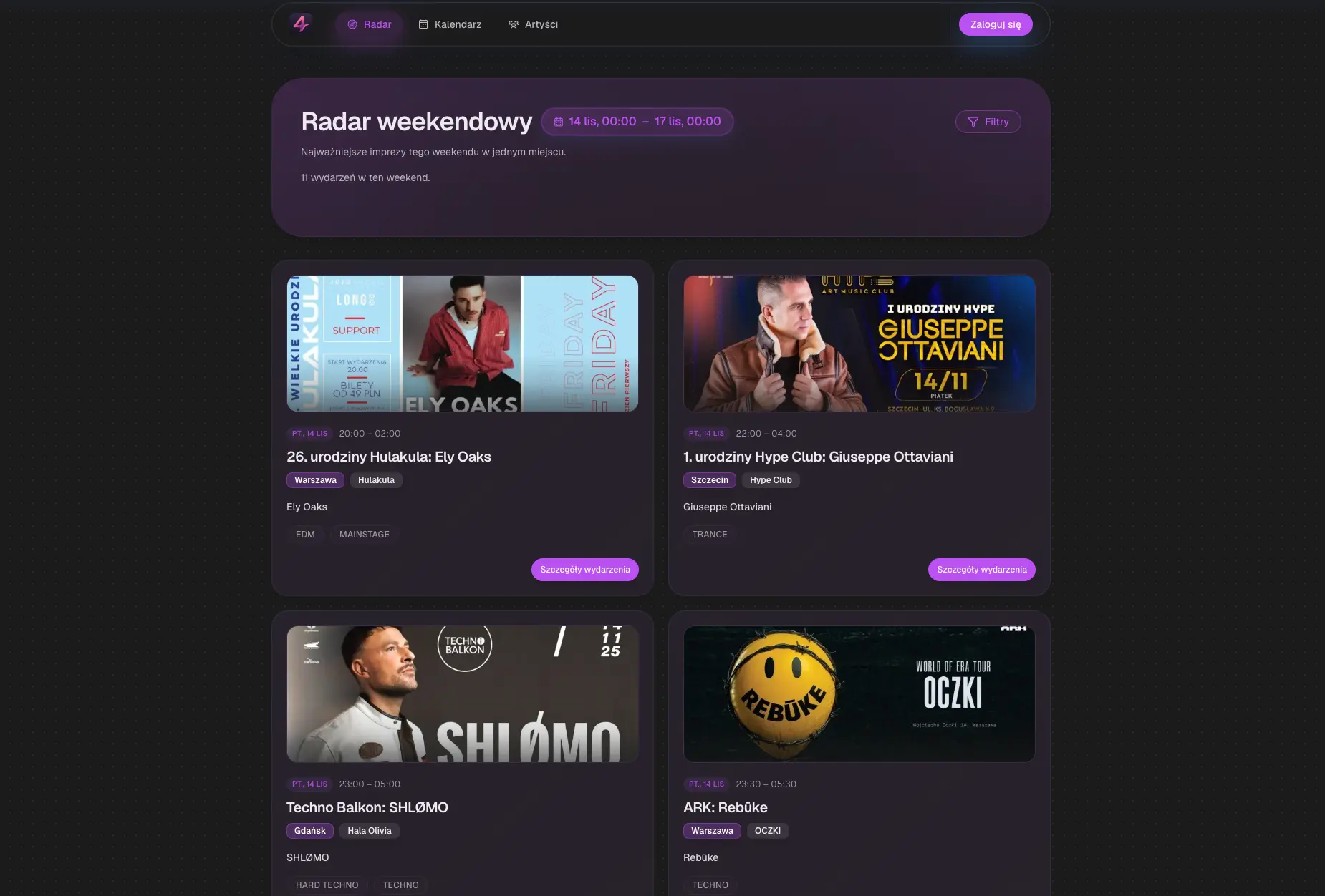 4cast radar view showing the main nightlife discovery interface.