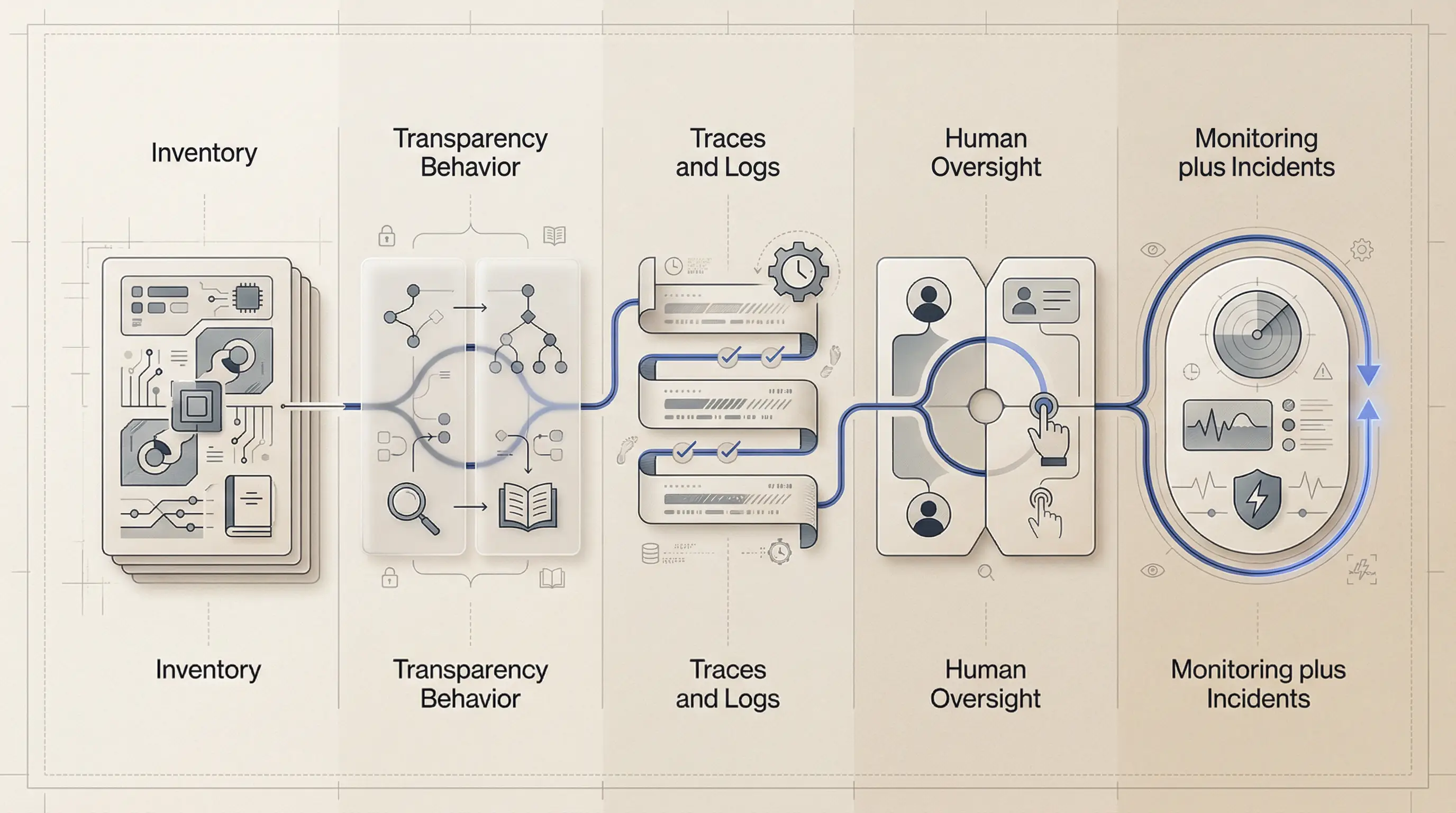 Diagram of the five-layer control stack for trustworthy AI systems in Europe.